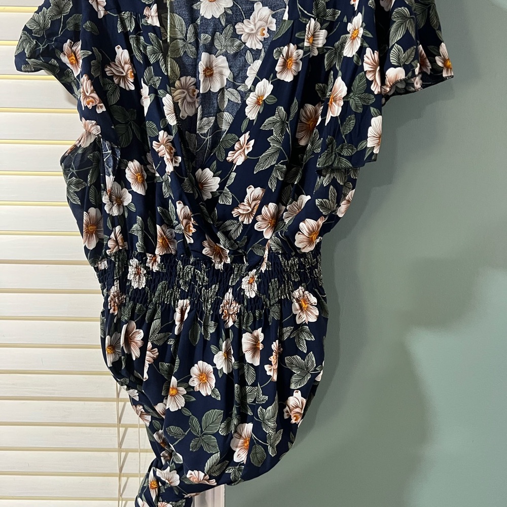 Floral Navy Wrap Top